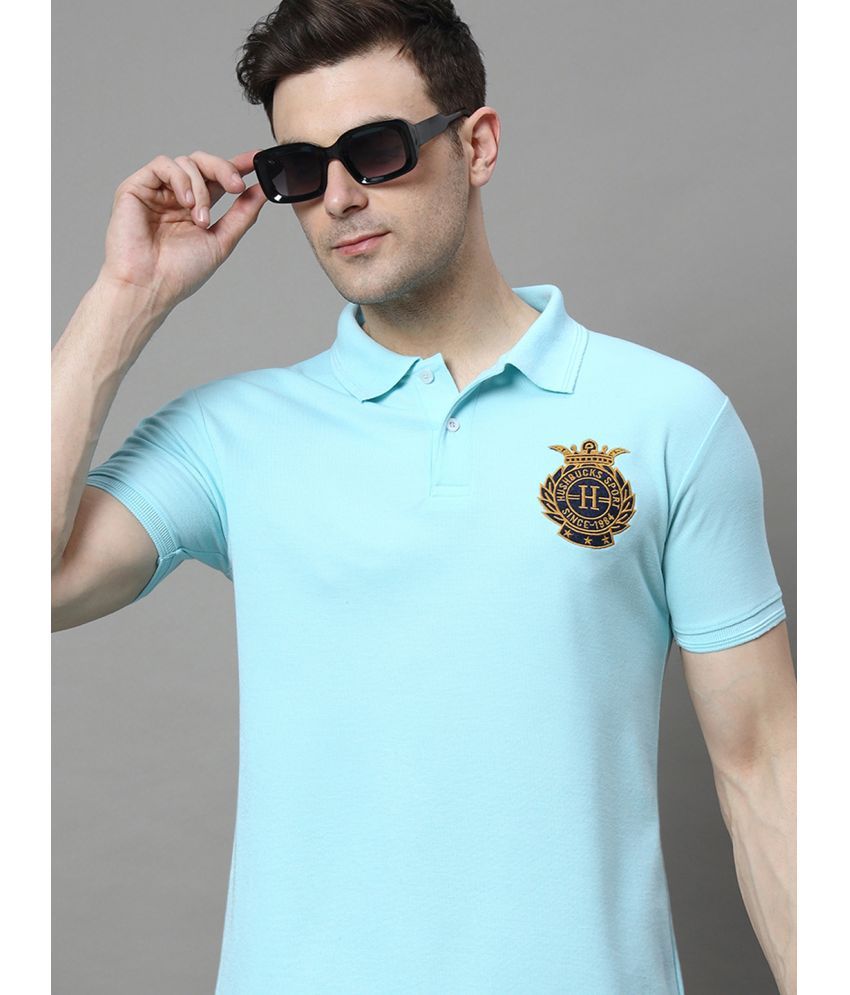     			Hushbucks Cotton Blend Regular Fit Embroidered Half Sleeves Men's Polo T Shirt - Turquoise ( Pack of 1 )