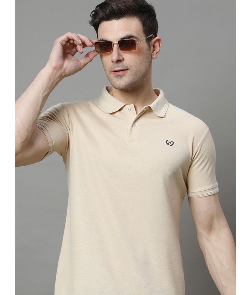     			Hushbucks Pack of 1 Cotton Blend Regular Fit Solid Half Sleeves Men's Polo T Shirt ( Beige )