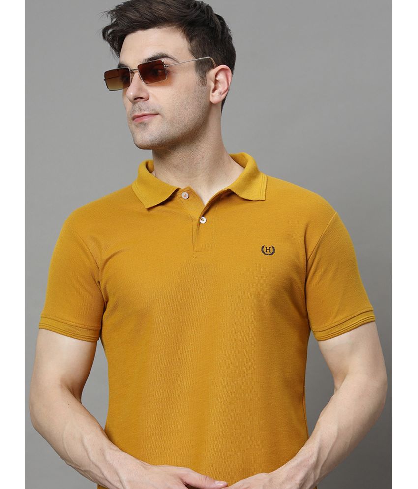     			Hushbucks Cotton Blend Regular Fit Solid Half Sleeves Men's Polo T Shirt - Mustard ( Pack of 1 )