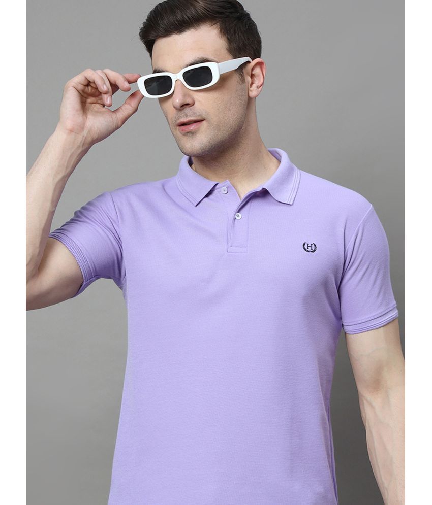     			Hushbucks Cotton Blend Regular Fit Solid Half Sleeves Men's Polo T Shirt - Lavender ( Pack of 1 )