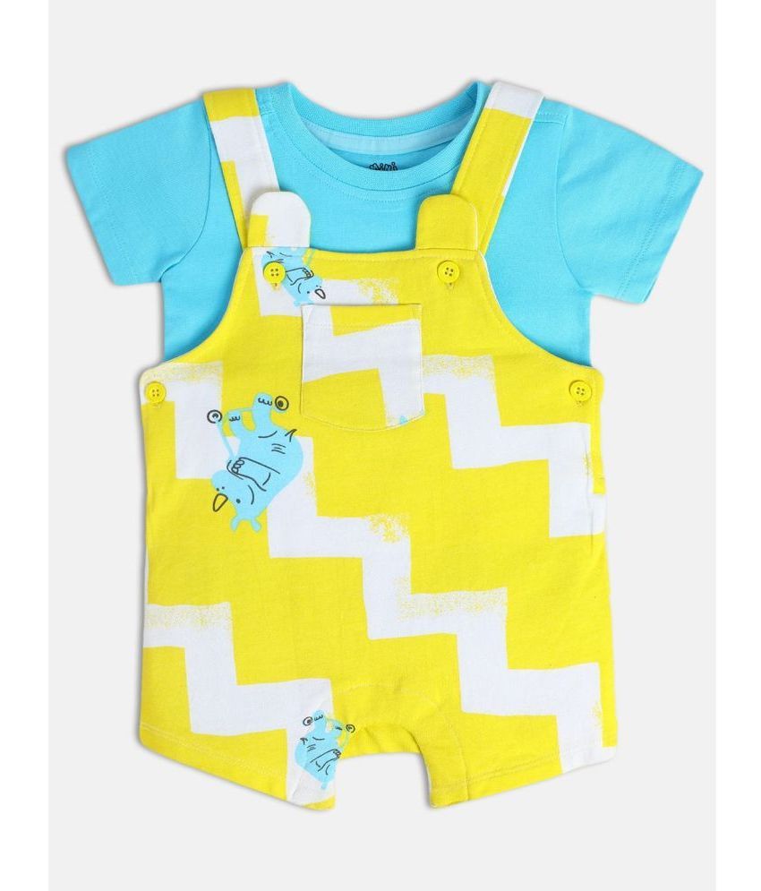     			MINI KLUB Yellow Cotton Baby Boy Dungaree Sets ( Pack of 2 )