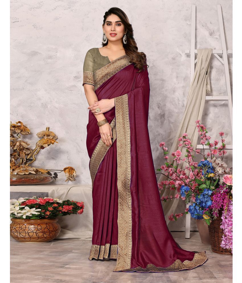     			Samah Art Silk Dyed Saree With Blouse Piece - Maroon ( Pack of 1 )