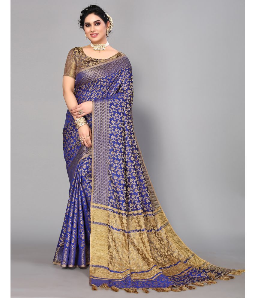     			Samah Cotton Silk Self Design Saree With Blouse Piece - Navy Blue ( Pack of 1 )