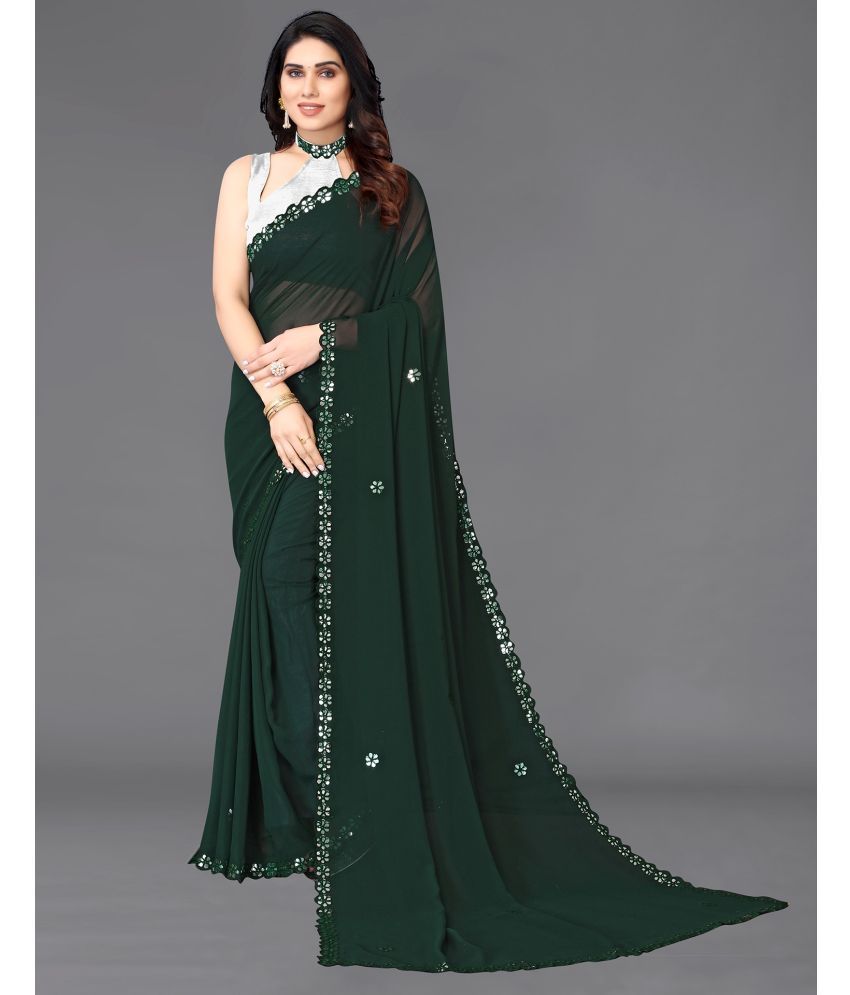     			Samah Georgette Embroidered Saree With Blouse Piece - Green ( Pack of 1 )