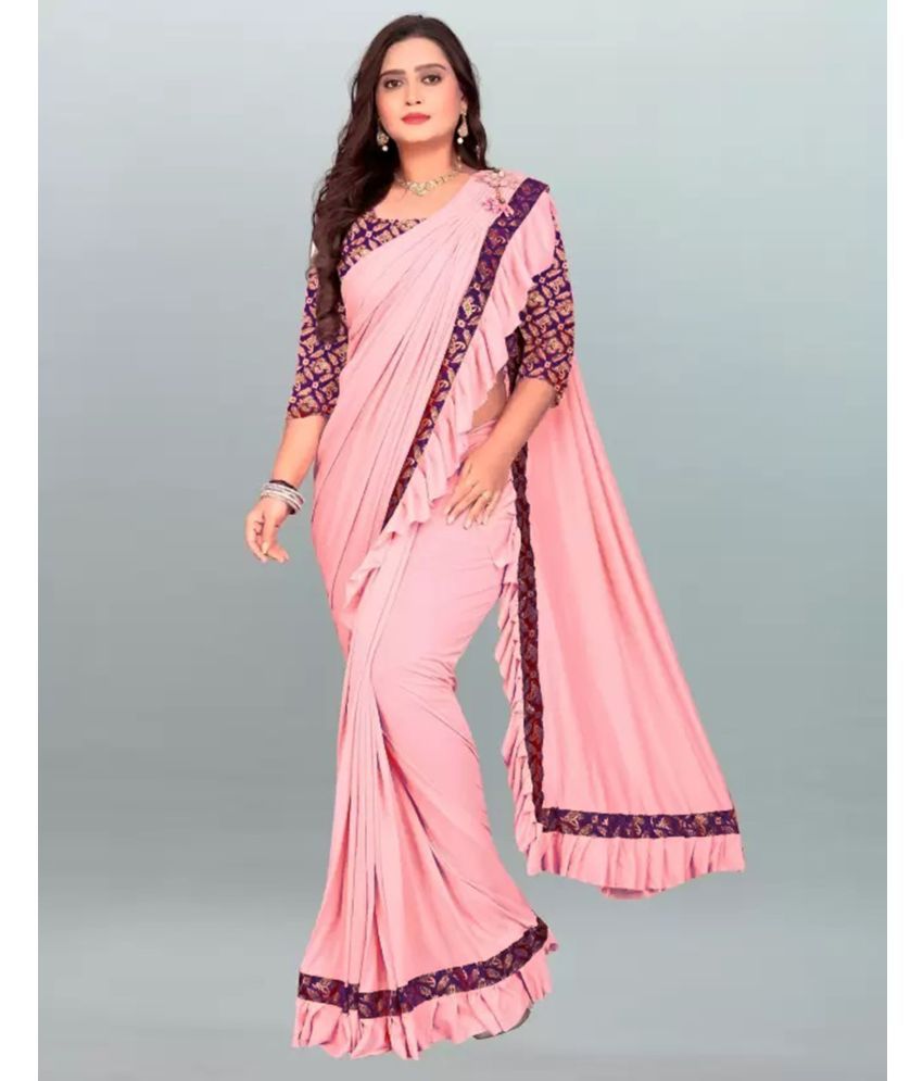     			Samah Lycra Dyed Saree With Blouse Piece - Peach ( Pack of 1 )