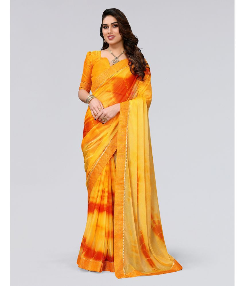     			Samah Lycra Printed Saree With Blouse Piece - Yellow ( Pack of 1 )