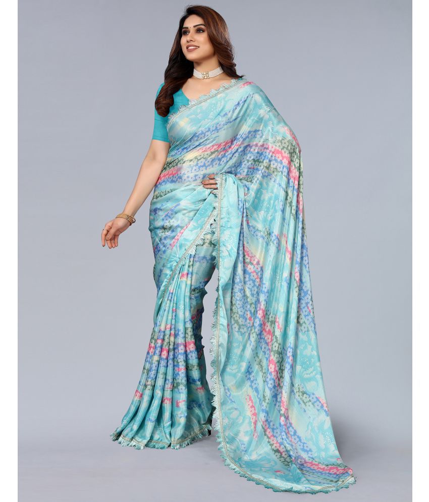     			Samah Silk Blend Printed Saree With Blouse Piece - Light Blue ( Pack of 1 )