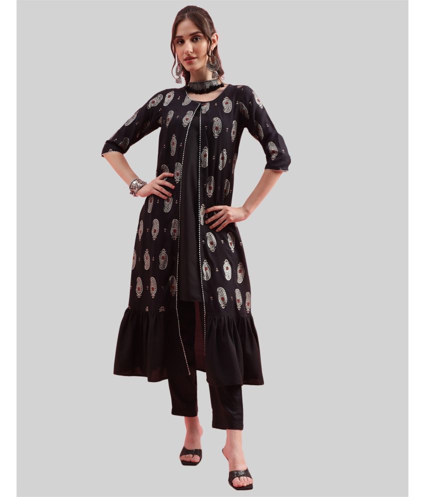     			Skylee Rayon Printed A-line Women's Kurti - Black ( Pack of 1 )