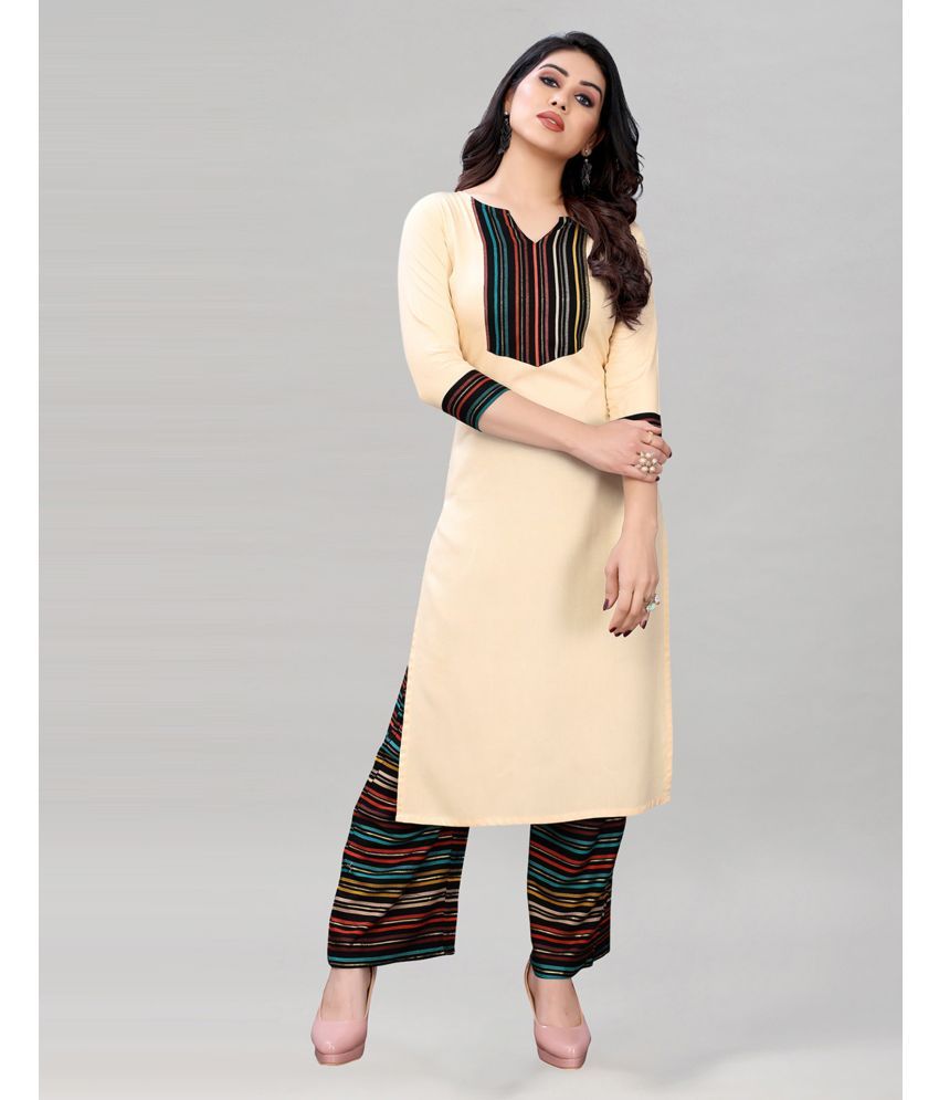     			Skylee Rayon Striped Straight Women's Kurti - Beige ( Pack of 1 )