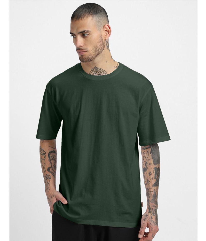     			Veirdo 100% Cotton Oversized Fit Solid Half Sleeves Men's T-Shirt - Olive ( Pack of 1 )