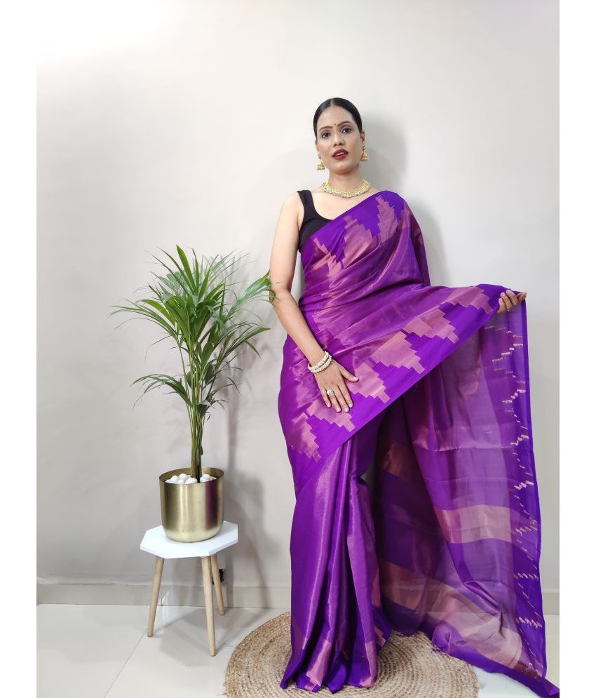     			Aika Silk Self Design Saree With Blouse Piece - Purple ( Pack of 1 )