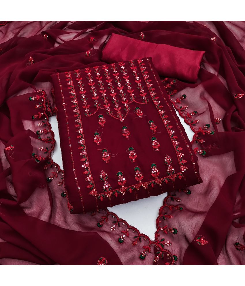     			Aika Unstitched Georgette Embroidered Dress Material - Maroon ( Pack of 1 )