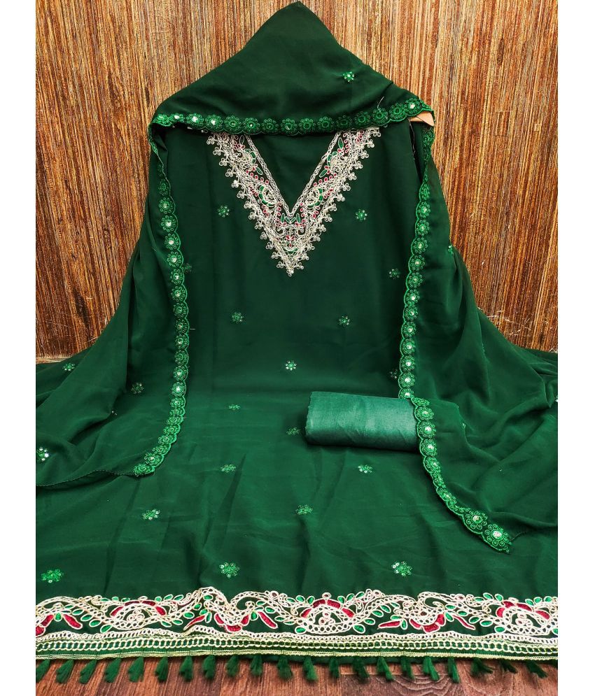     			Apnisha Unstitched Georgette Embroidered Dress Material - Green ( Pack of 1 )