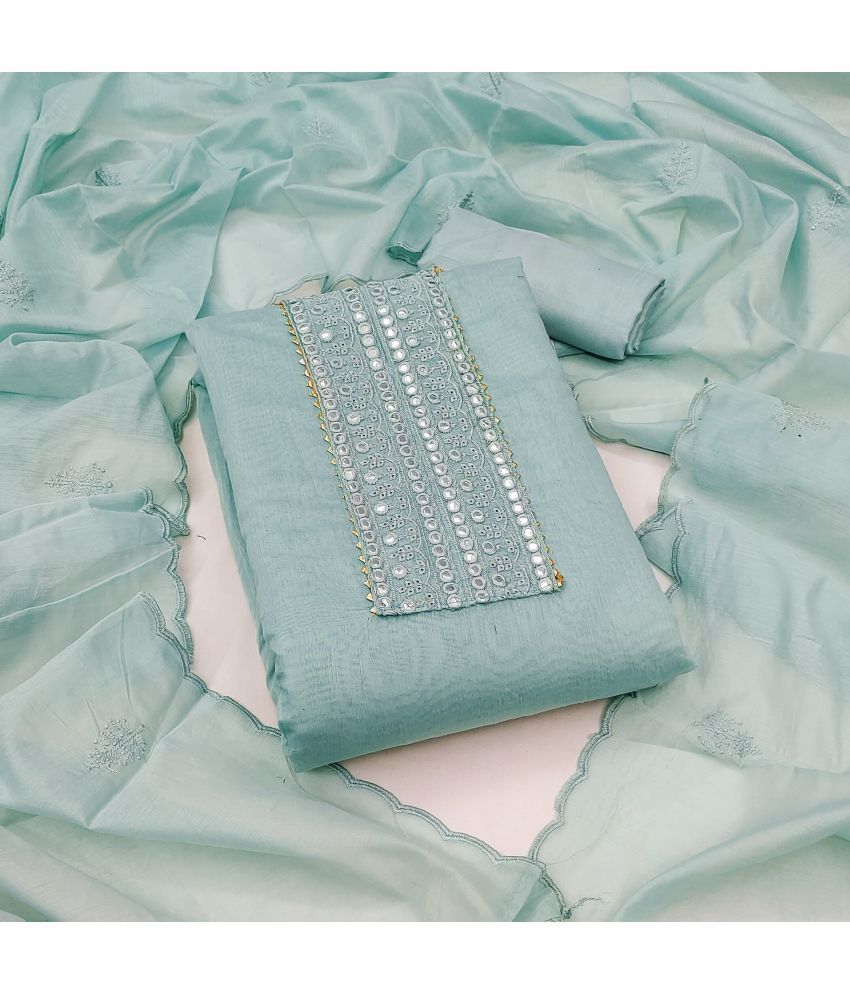     			JULEE Unstitched Cotton Blend Embroidered Dress Material - Light Blue ( Pack of 1 )