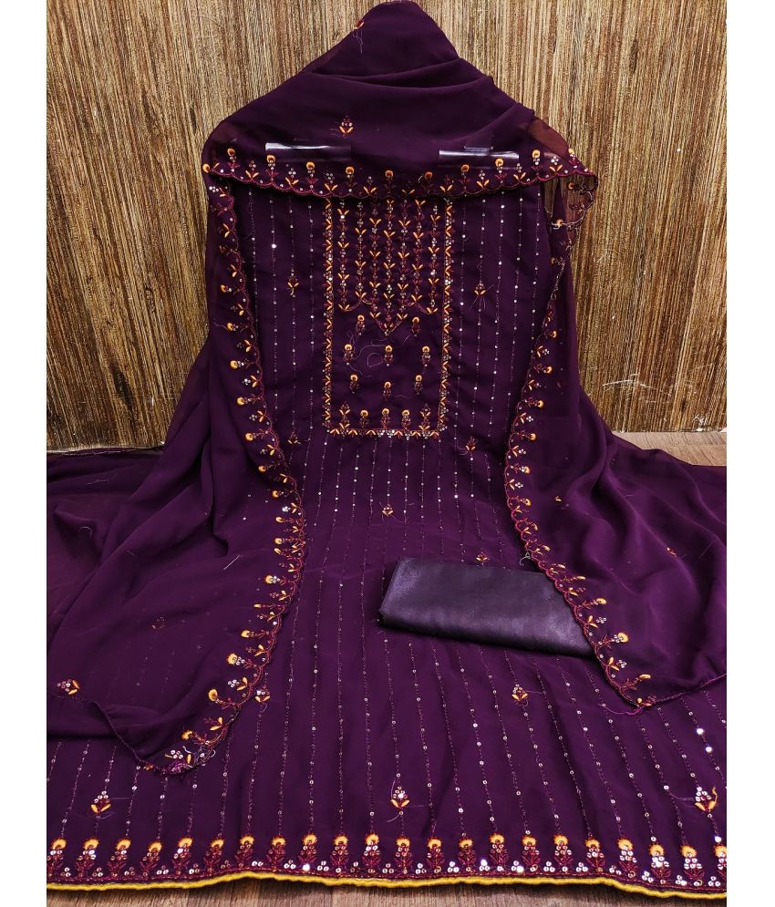     			JULEE Unstitched Georgette Embellished Dress Material - Purple ( Pack of 1 )