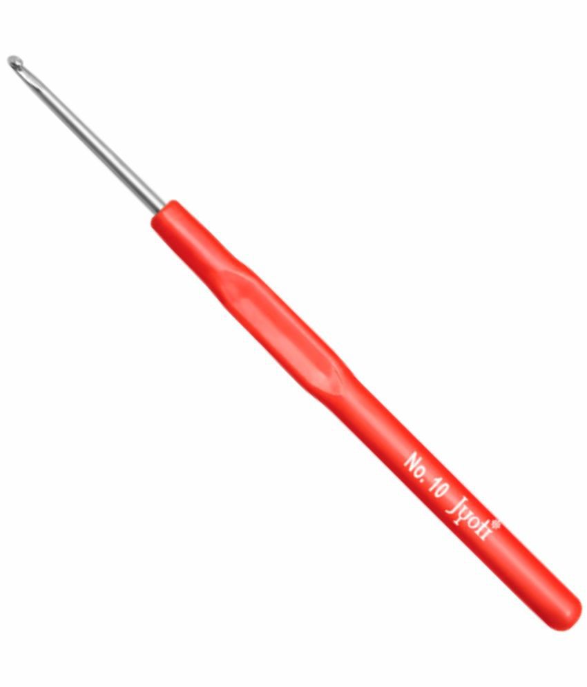     			Jyoti Crochet Hook Steel with Plastic Handle for Wool Work, Hand Knitted Sewing DIY Craft Weaving Needle, Ideal for Sweaters, Purses, Scarves, Hats, 15505 (Red, 6"/15cm of Size 10/3.25mm) - 5 Pcs
