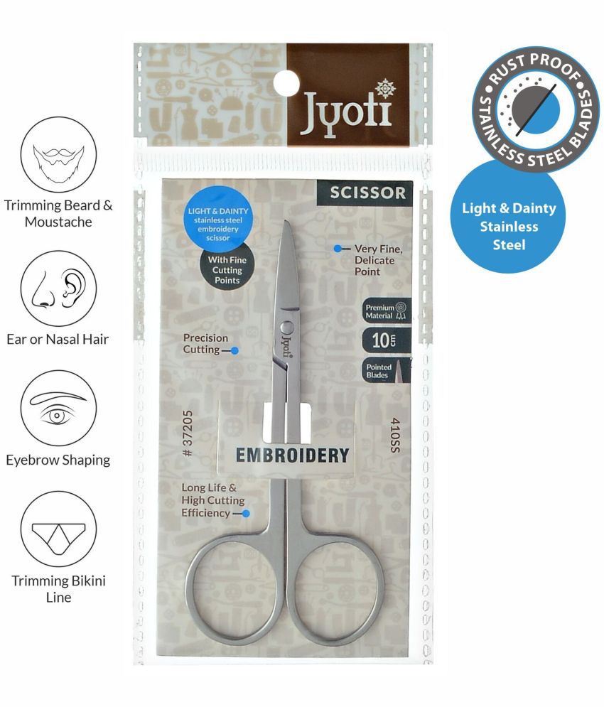     			Jyoti Scissor for Embroidery Use - 410 SS (4 Inch) Stainless Steel Blades & Handle, High Cutting Efficiency - Pack of 1