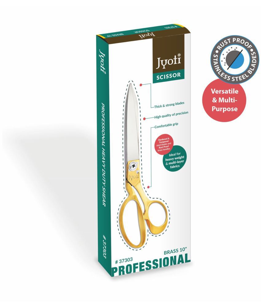     			Jyoti Scissor for Professional Use (10 Inch) Steel Blades with Brass Handle, Thick & Strong Blades, Comfortable Grip - Pack of 1