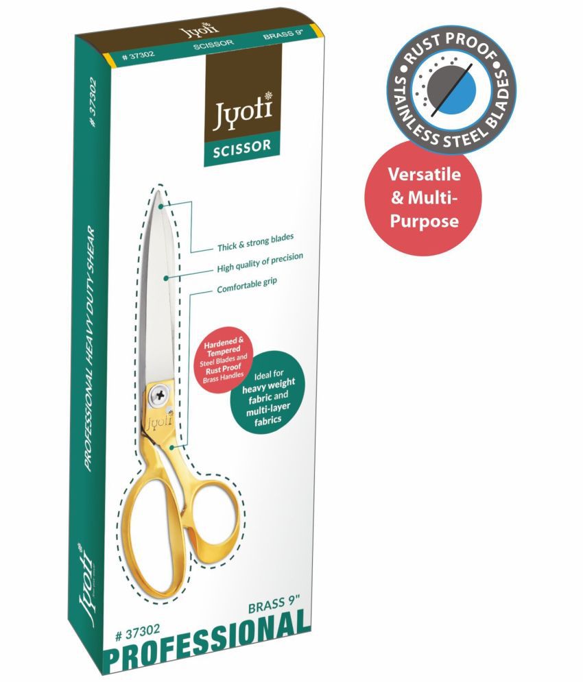     			Jyoti Scissor for Professional Use (9 Inch) Steel Blades with Brass Handle, Thick & Strong Blades, Comfortable Grip - Pack of 1