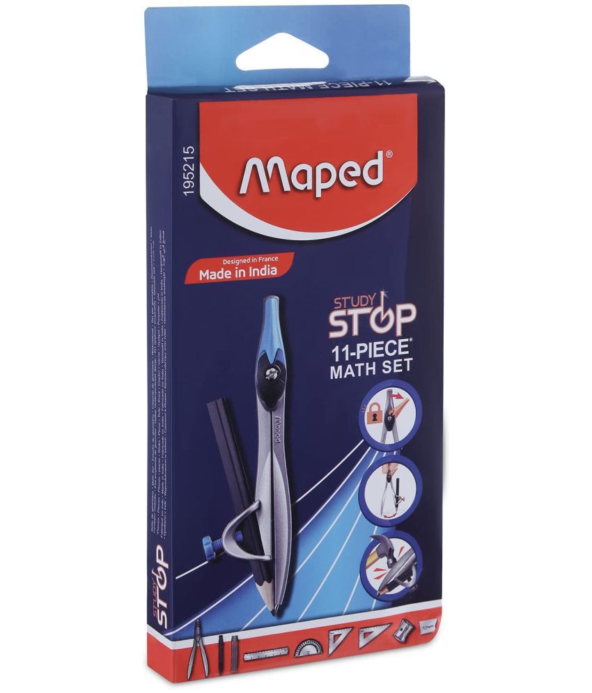     			Maped Study Stop Geometry Box (195215) | 11 PC Instrument Set | Geometry Set | Math Set | Die - Casted Compass