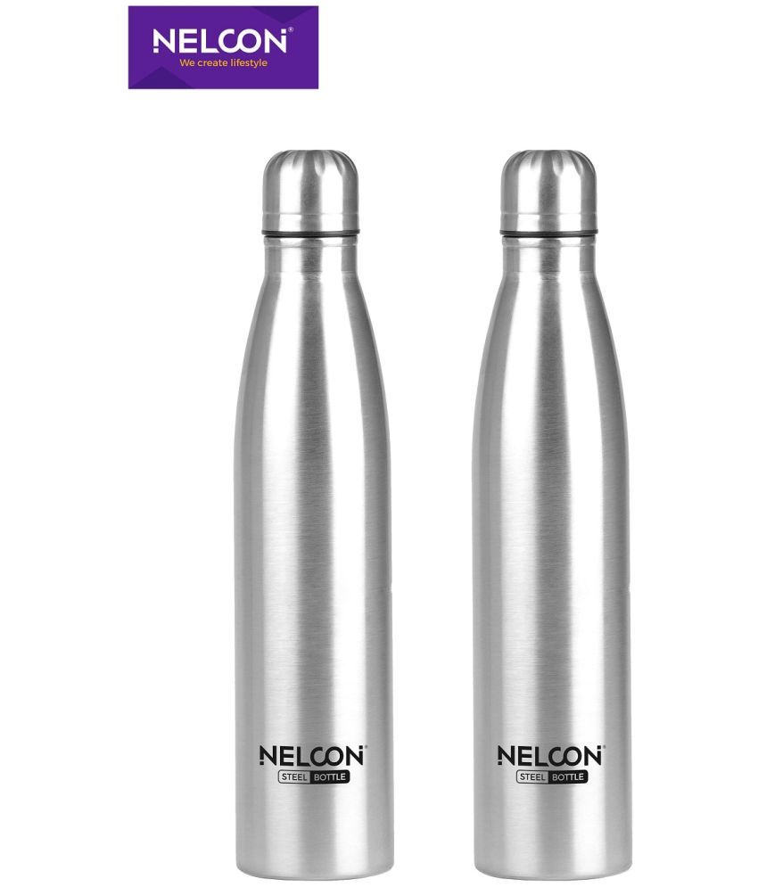     			Nelcon 2PCS-Botfly Silver Stainless Steel Fridge Water Bottle 1000 mL ( Set of 2 )