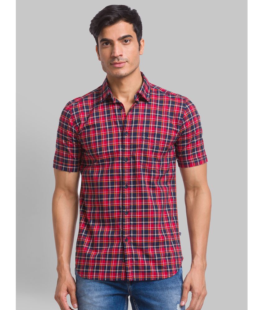     			Parx 100% Cotton Slim Fit Checks Half Sleeves Men's Casual Shirt - Red ( Pack of 1 )