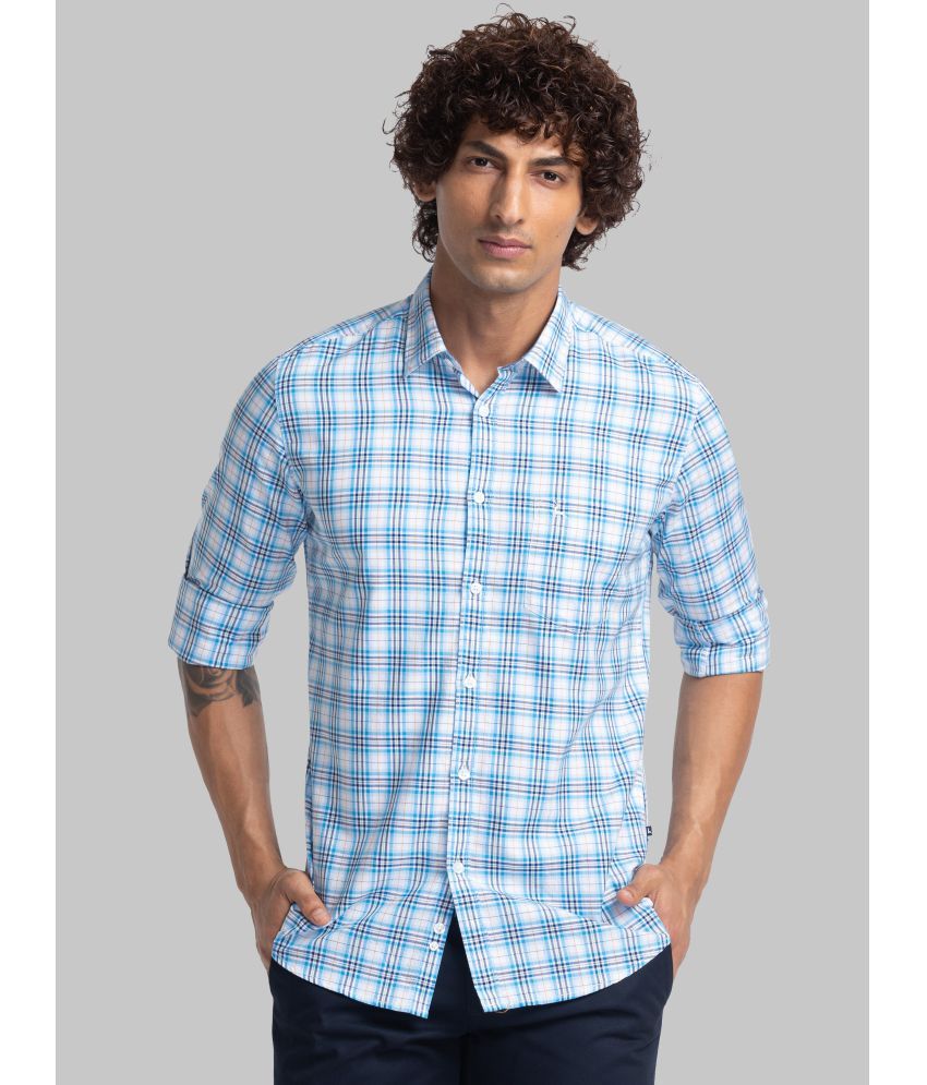     			Parx 100% Cotton Slim Fit Checks Full Sleeves Men's Casual Shirt - Blue ( Pack of 1 )