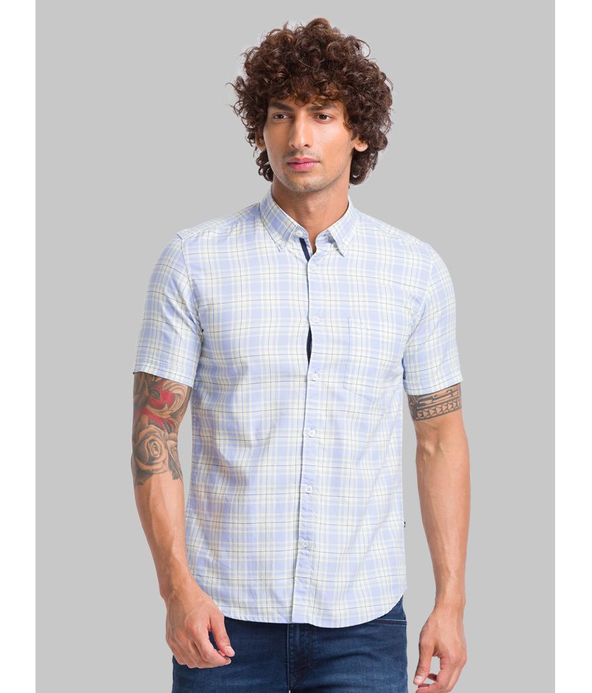     			Parx 100% Cotton Slim Fit Checks Half Sleeves Men's Casual Shirt - Blue ( Pack of 1 )