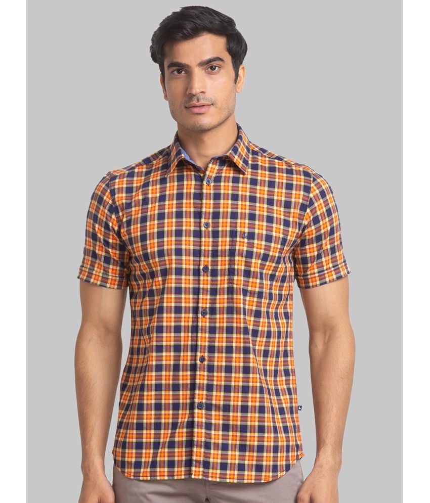     			Parx 100% Cotton Slim Fit Checks Half Sleeves Men's Casual Shirt - Orange ( Pack of 1 )