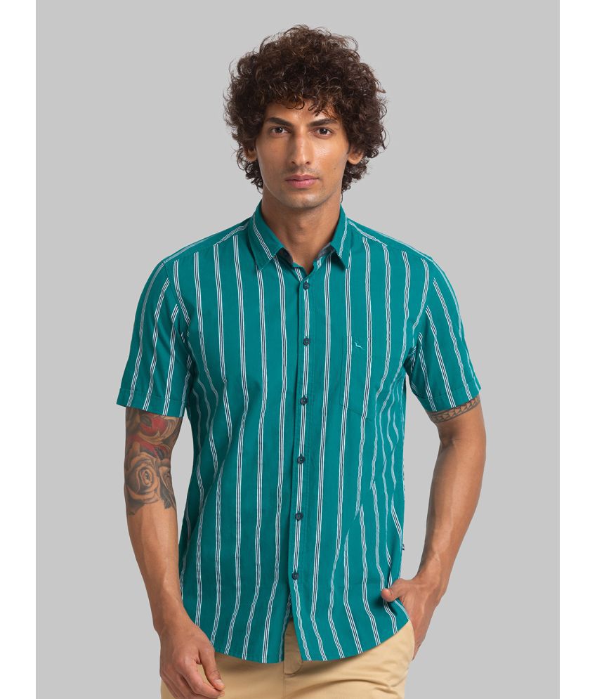     			Parx Cotton Blend Slim Fit Striped Half Sleeves Men's Casual Shirt - Green ( Pack of 1 )
