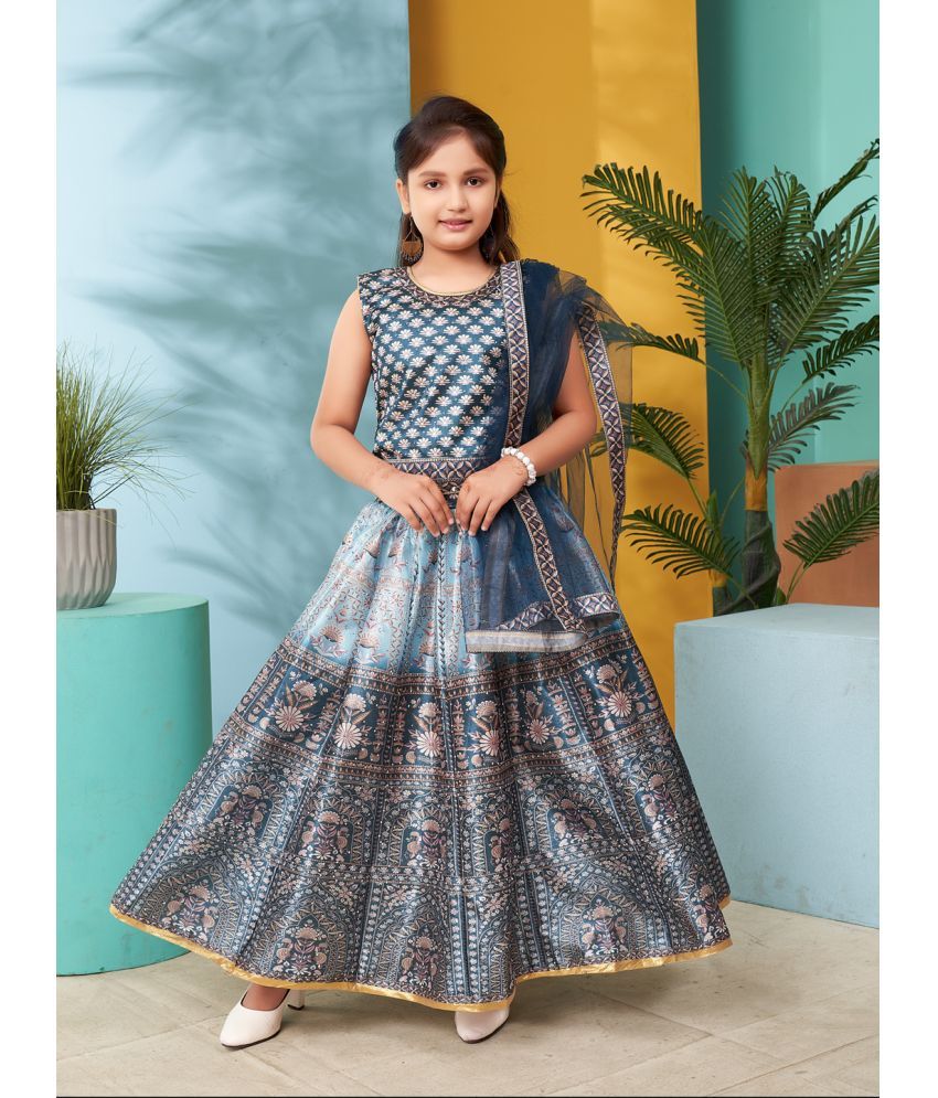     			Aarika Silk Lehenga Choli Set For Girls ( Pack of 1 , Teal )