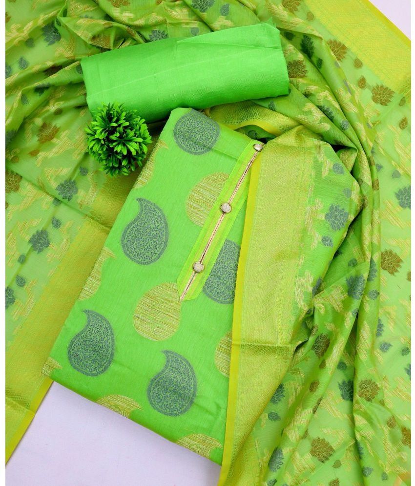     			Apnisha Unstitched Banarasi Printed Dress Material - Green ( Pack of 1 )