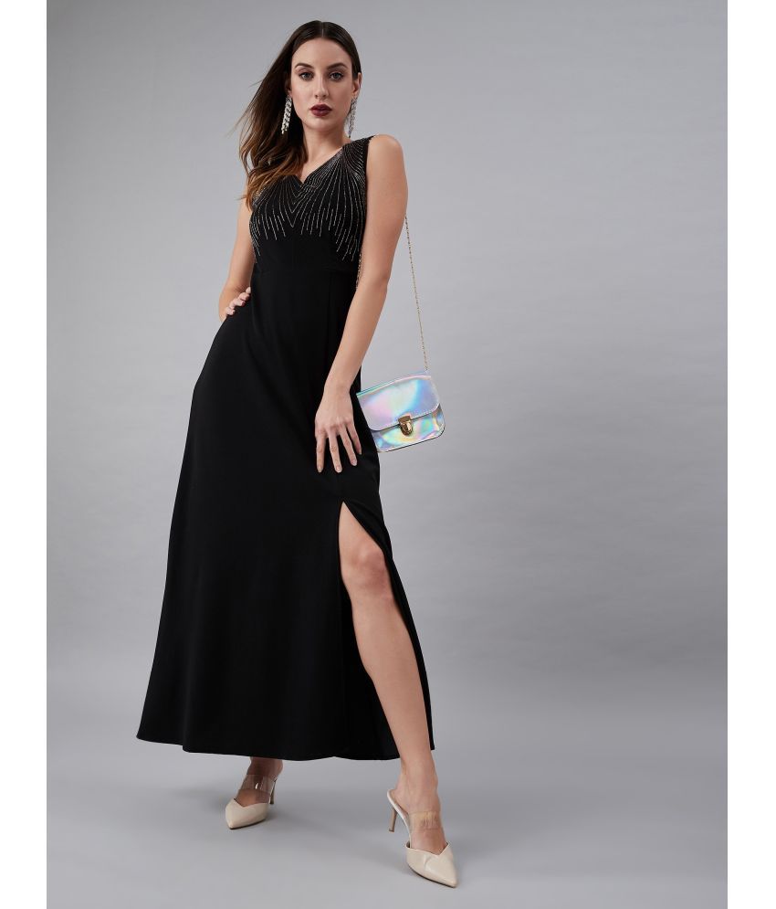     			Athena Polyester Embellished Full Length Women's Side Slit Dress - Black ( Pack of 1 )