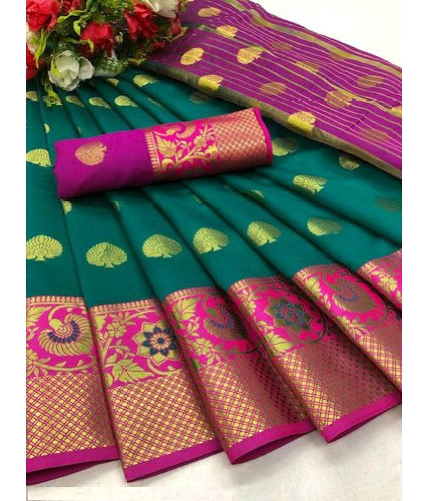     			CARTSHOPY Banarasi Silk Embellished Saree With Blouse Piece - Rama ( Pack of 1 )