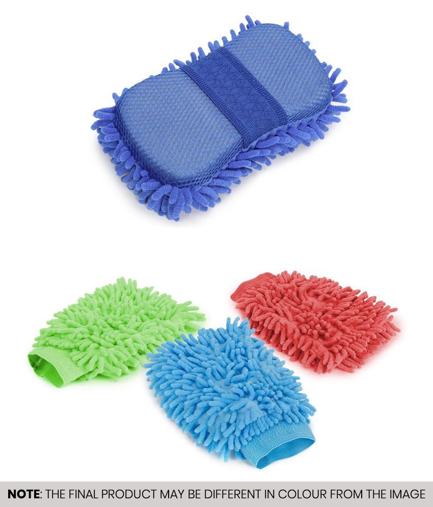     			HOMETALES Car Cleaning Combo of Microfiber Sponge & Gloves ( Pack of 3 )