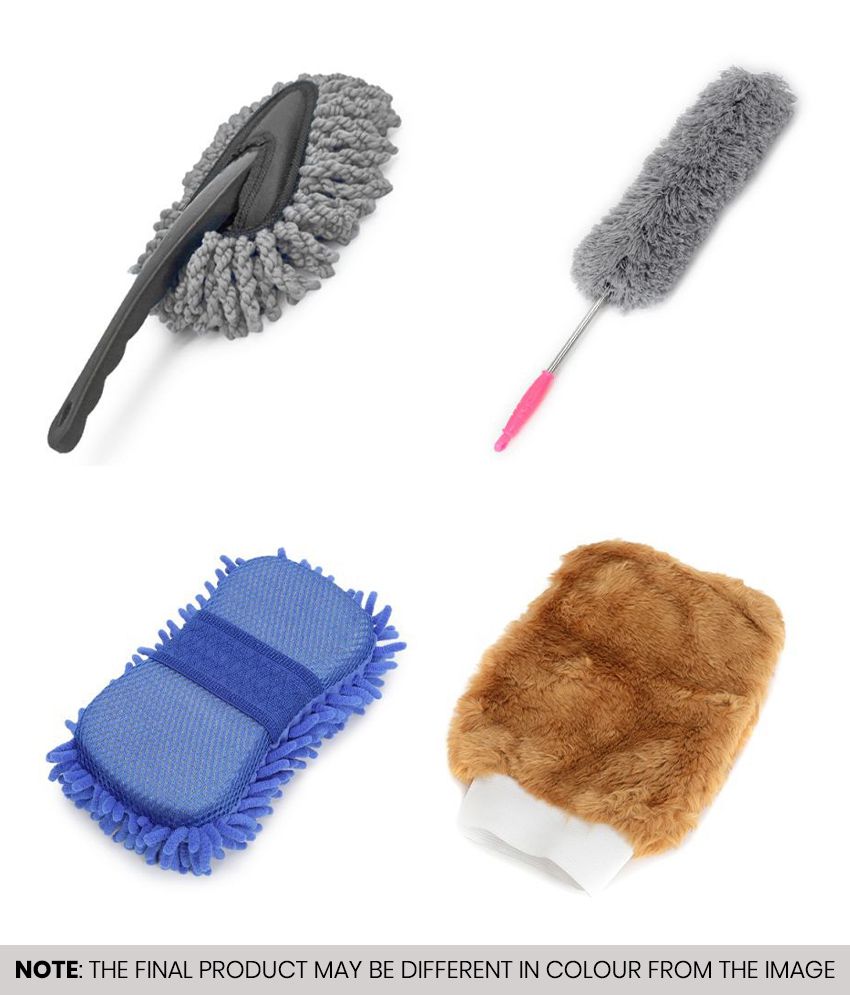     			HOMETALES Car Cleaning Combo of Mini Duster , Feather Duster , Microfiber Sponge & Gloves ( Pack of 4 )