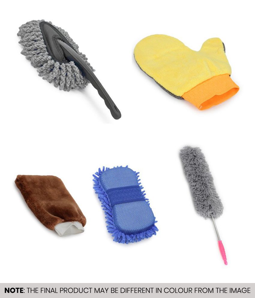     			HOMETALES Car Cleaning Combo of Mini Duster , Gloves , Microfiber Sponge & Feather Duster ( Pack of 5 )