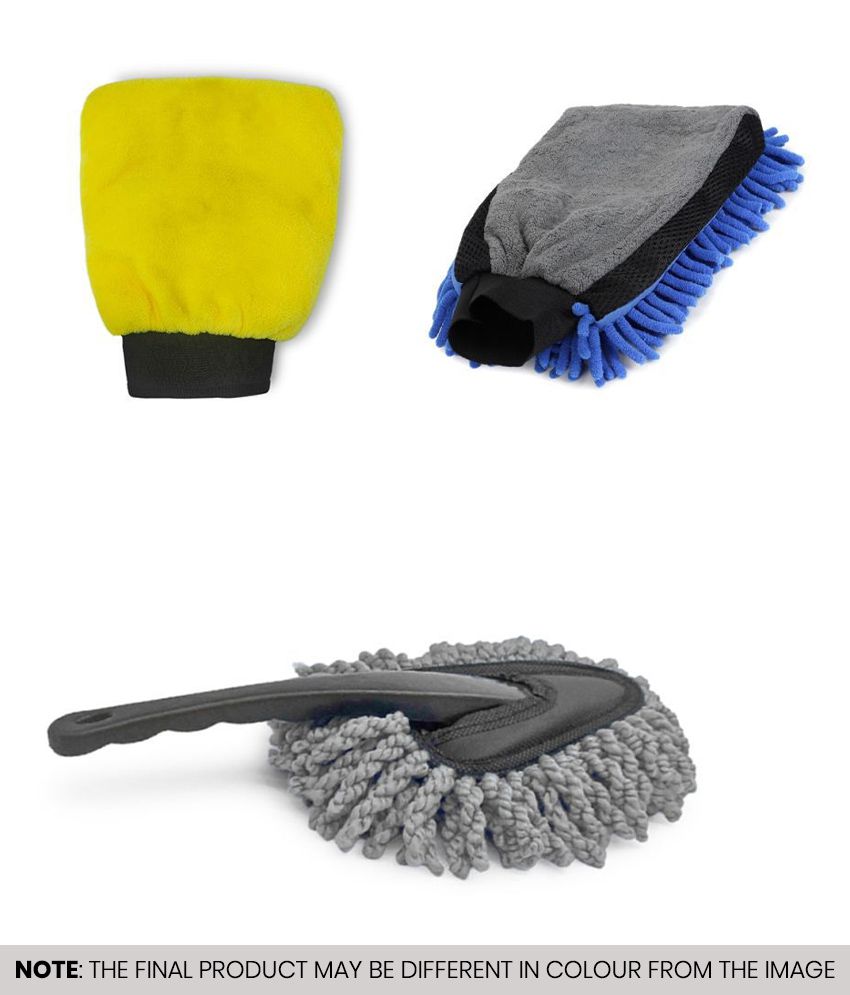     			HOMETALES Car Cleaning Combo of Microfiber Gloves , Microfiber Gloves & Mini Duster ( Pack of 3 )
