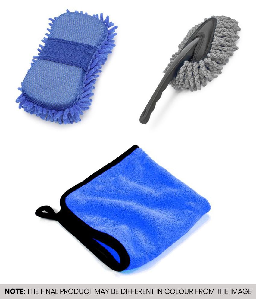     			HOMETALES Car Cleaning Combo of Mini Duster , Microfiber Sponge & Microfiber Cloth ( Pack of 3 )