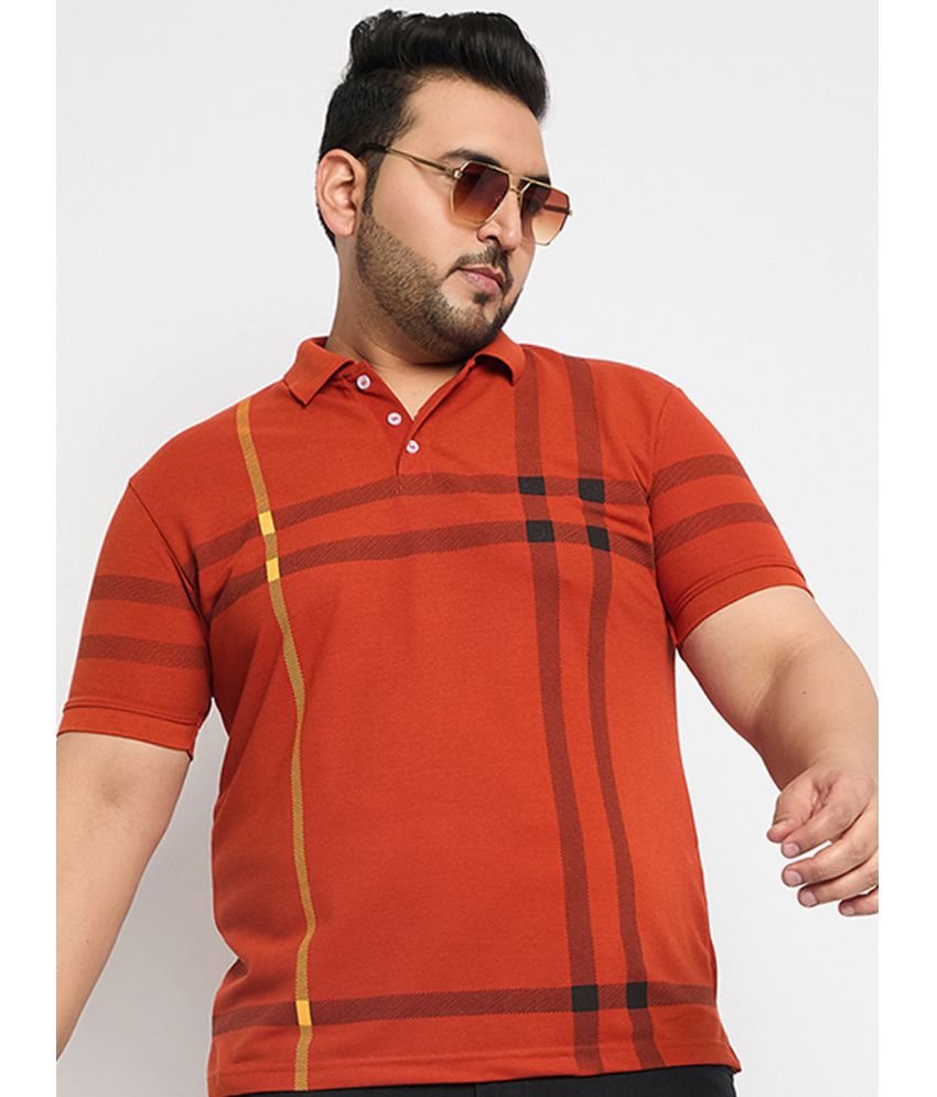     			RELANE Cotton Blend Regular Fit Striped Half Sleeves Men's Polo T Shirt - Rust ( Pack of 1 )