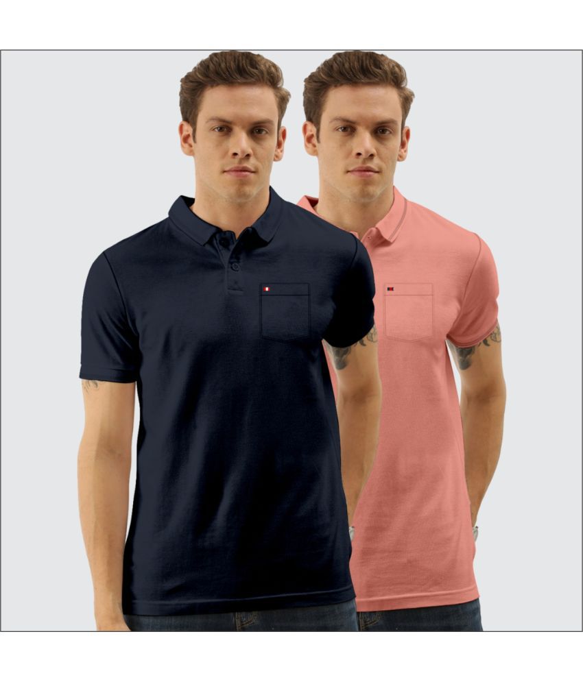     			TAB91 Cotton Blend Slim Fit Solid Half Sleeves Men's Polo T Shirt - Melange Navy ( Pack of 2 )