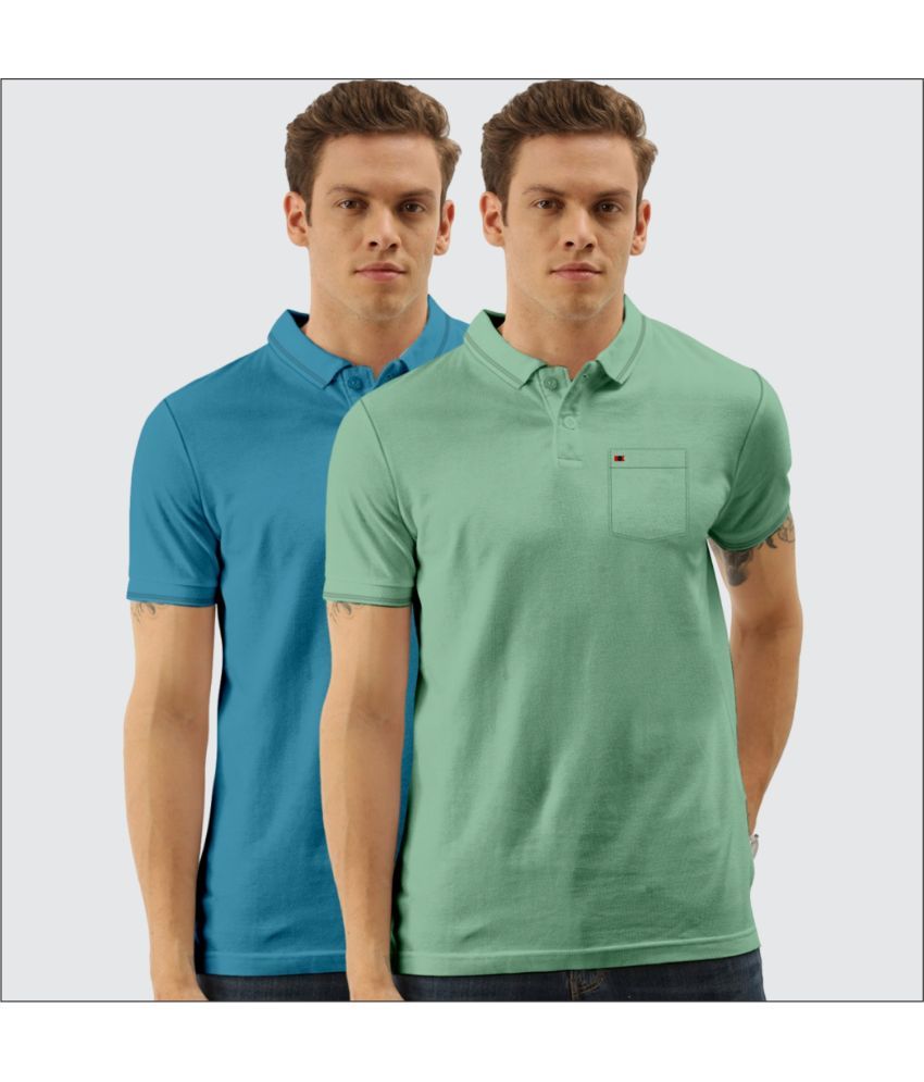     			TAB91 Pack of 2 Cotton Blend Slim Fit Solid Half Sleeves Men's Polo T Shirt ( Teal Blue )