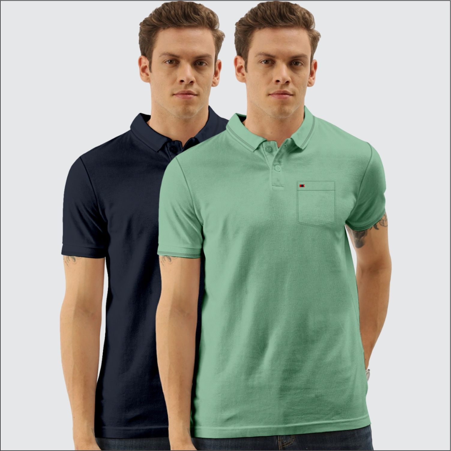     			TAB91 Pack of 2 Cotton Blend Slim Fit Solid Half Sleeves Men's Polo T Shirt ( Olive )