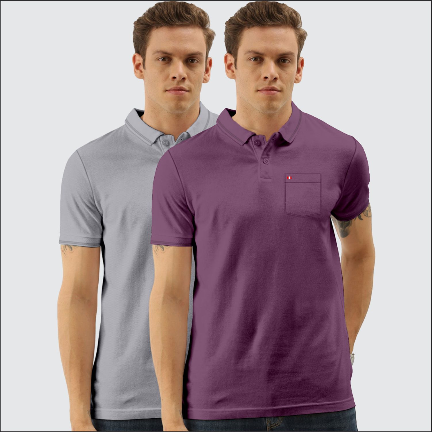     			TAB91 Cotton Blend Slim Fit Solid Half Sleeves Men's Polo T Shirt - Melange Grey ( Pack of 2 )