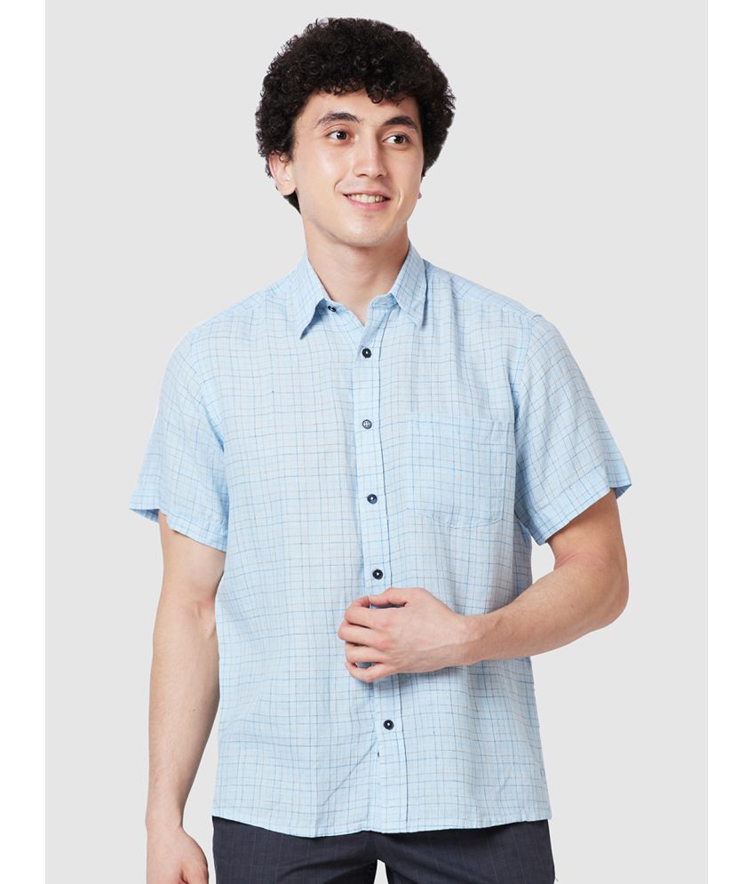     			Colorplus Linen Regular Fit Checks Half Sleeves Men's Casual Shirt - Blue ( Pack of 1 )