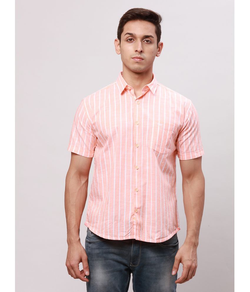     			Park Avenue 100% Cotton Slim Fit Striped Half Sleeves Men's Casual Shirt - Orange ( Pack of 1 )