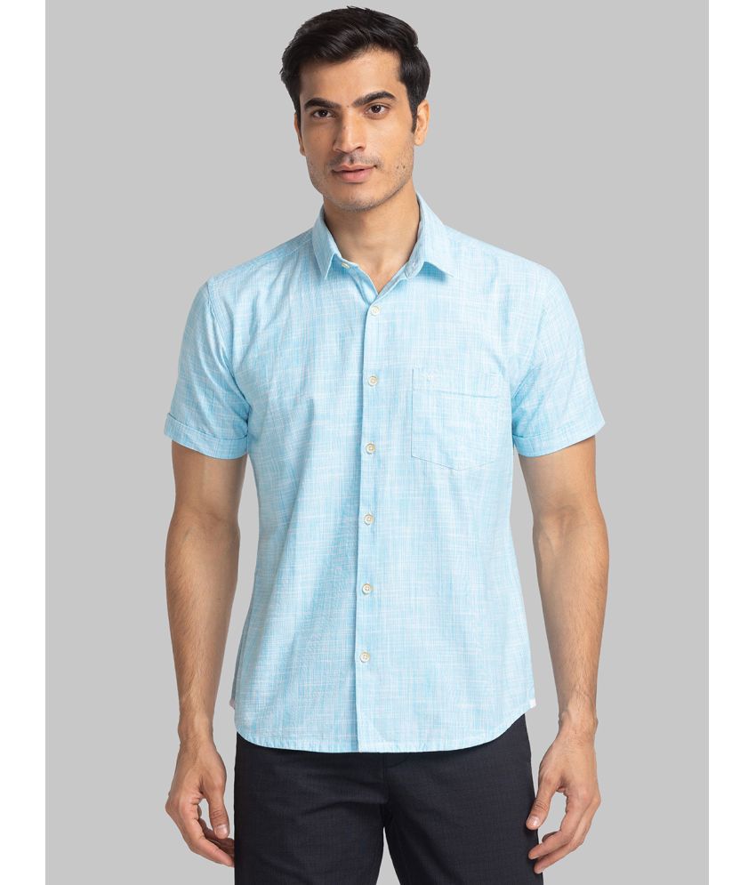     			Park Avenue 100% Cotton Slim Fit Self Design Half Sleeves Men's Casual Shirt - Blue ( Pack of 1 )