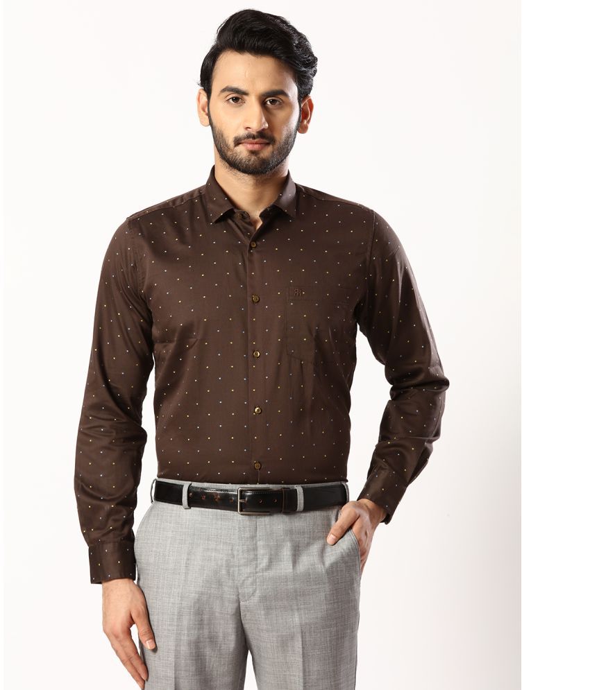     			Raymond 100% Cotton Regular Fit Self Design Full Sleeves Men's Casual Shirt - Brown ( Pack of 1 )