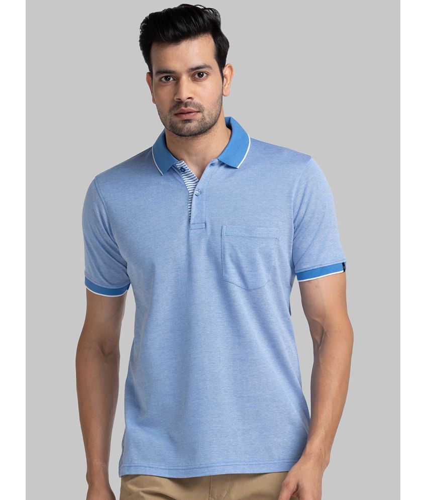     			Raymond Cotton Regular Fit Self Design Half Sleeves Men's T-Shirt - Blue ( Pack of 1 )