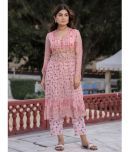 Juniper Chiffon Printed Kurti With Pants Women's Stitched Salwar Suit - Peach ( Pack of 1 )